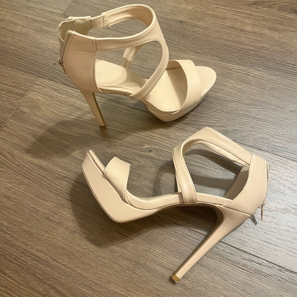 Cream High Heel Platform Sandals